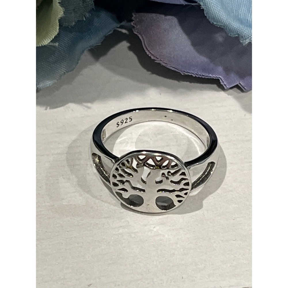 Sterling Silver Tree of‎ Life Ring S925 Band Statement Ring Size 8